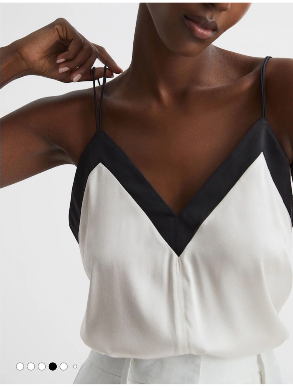 REISS Two-Tone V-Neck Silk Cami Black & White Size Medium